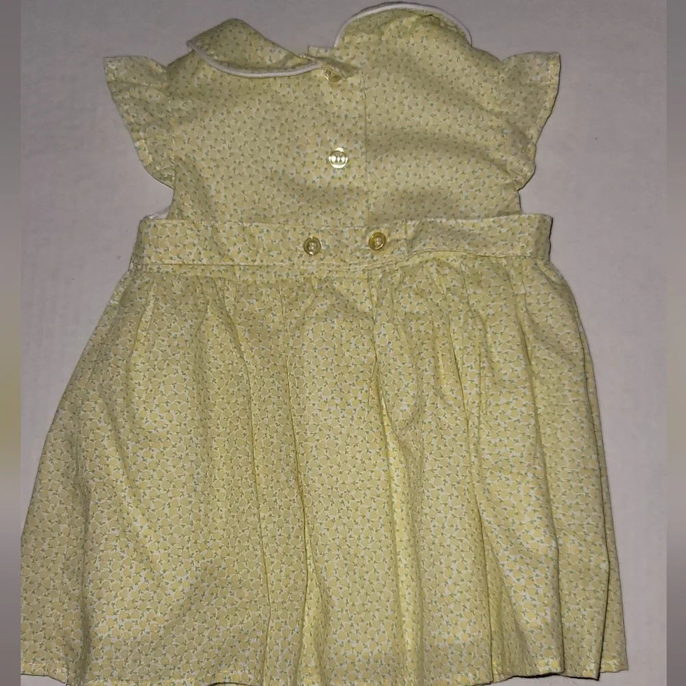 Smocked Floral Dress yellow white lining decorative button shorts 2 piece Flower